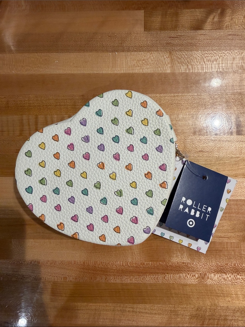 Roller Rabbit White Heart Jewelry Pouch with Rainbow Hearts